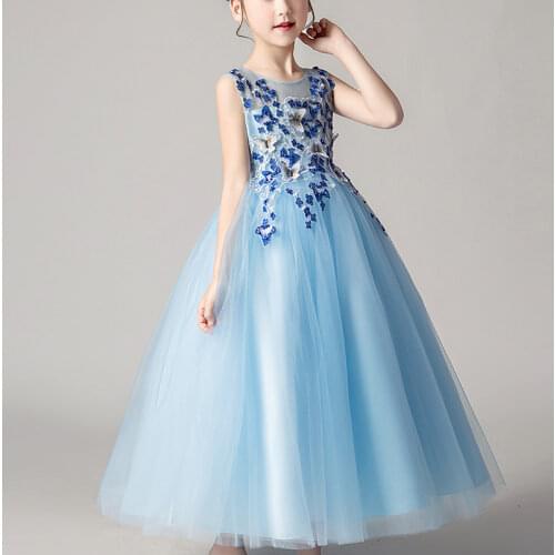 Kids Dresses For 4 to 12 Years Girls Wedding Party Frock Flower Pattern Gown Princess Summer Dress Childrens Tutu Mesh Dress