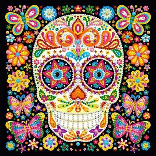 DIY LED Luminous Diamond Painting Animal Shaped Diamond Embroidered Cross Home Decoration Flower Skull