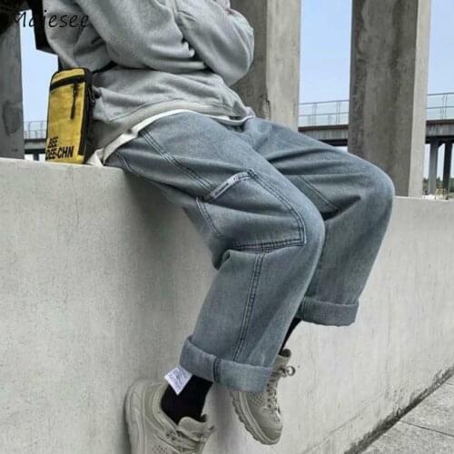 Men Jeans Pocket Oversize Chic Jean Cargo Loose Trousers Students Boys Popular Autumn Comfortable Casual Male Teenagers Daily