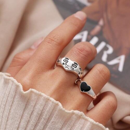 FAMSHIN Creative Cry Face Rings For Women Lovers New Trendy Fashion Female Resizable Heart Ring Couple Rings Wedding Jewelry