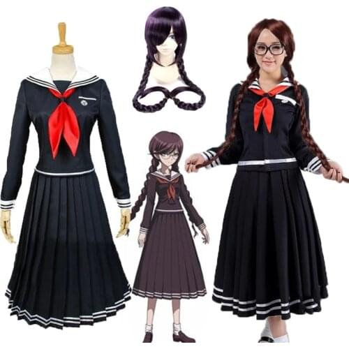 Danganronpa Toko Fukawa Cosplay Costume Dark Purple Wig Skirt Set Dangan Ronpa Sailor Suit Japanese School Uniform Jk Full Set