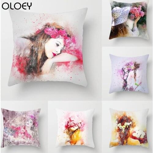 Beautiful Woman Pillowcase Polyester Square Pillowcase Bedroom Pillowcase Home Bedroom Car Decoration Soft Pillowcase 45 * 45cm
