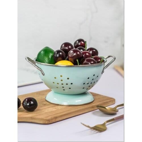 Creative Household Metal Fruit Bowl Storage Box with Handle Household Drain Fruit Basket Simple Modern Dried Fruit Bowl