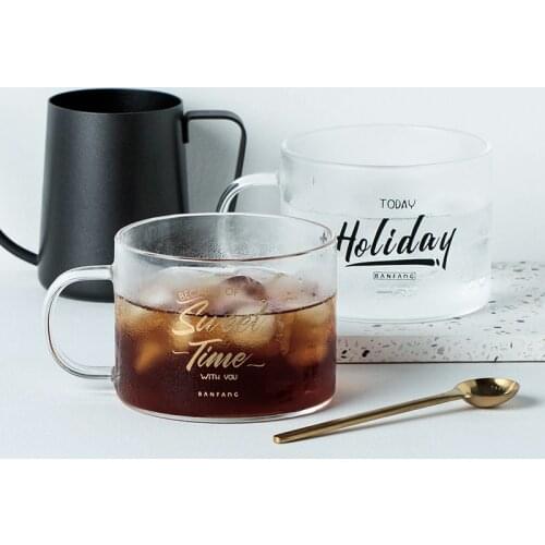 Creative words Glass Mug Oats Transparent Mugs Milk Tea Coffee Juice Water Cup Home Office Drinkware Lovers Gifts 1PC