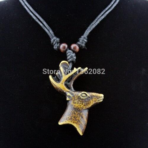 Men Womens Jewelry Yak Bone Carved Christmas Deer Pendant Reindeer Head Necklace Choker Lucky gift MN526