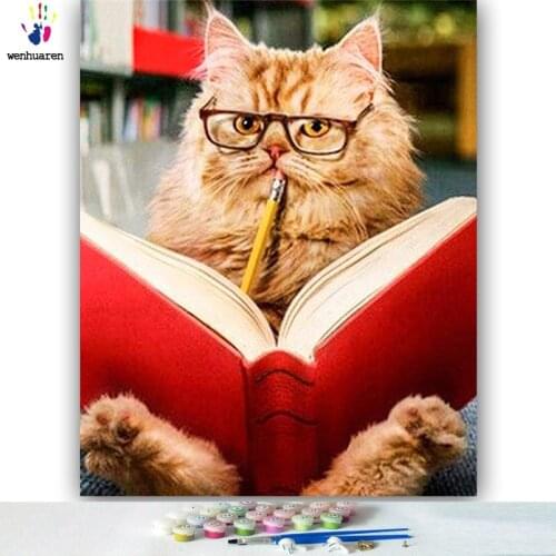 New 5d DIY colorings pictures by numbers with colors Reading the cat picture drawing painting
