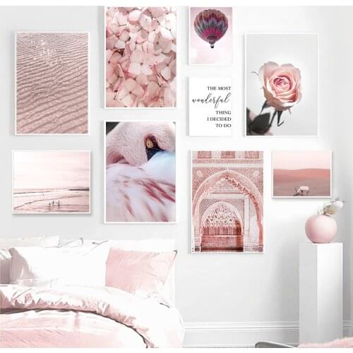 Pink Rose Flowers Flamingo Balloon Beach Wall Art Canvas Painting Nordic Posters And Prints Wall Pictures For Living Room Decor
