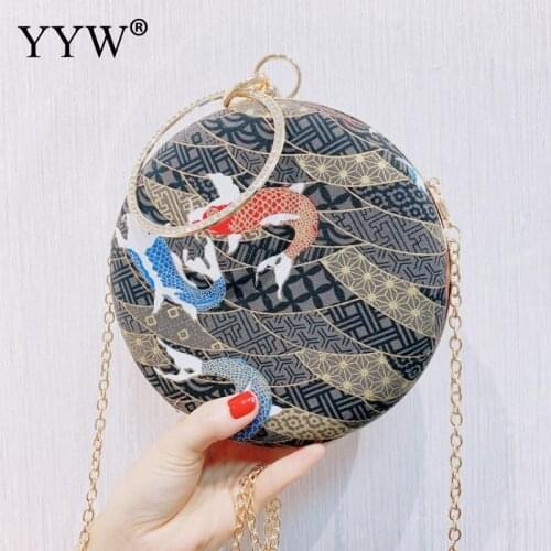 Nylon Clutch Bag Fashion Crossbody Shoulder Bags With Chain Embroidered Fish Pattern Handbag Evening Party Clutch And Purse 2019