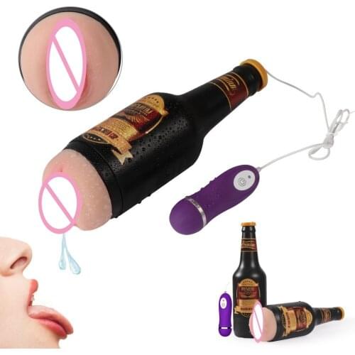 NEW Beer Bottle Erotic Masturbator Cup Sex Machines Toys for Men Realistic Tip of Vagina Pocket Pussy Blowjob Stroker Vibrating