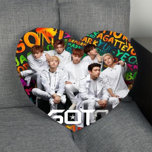 New Kpop Pillow Case GOT7 Boy Band Heart Shape Satin Fabric Pillow Cover For Home Bedroom Wedding decorate Pillow Cases