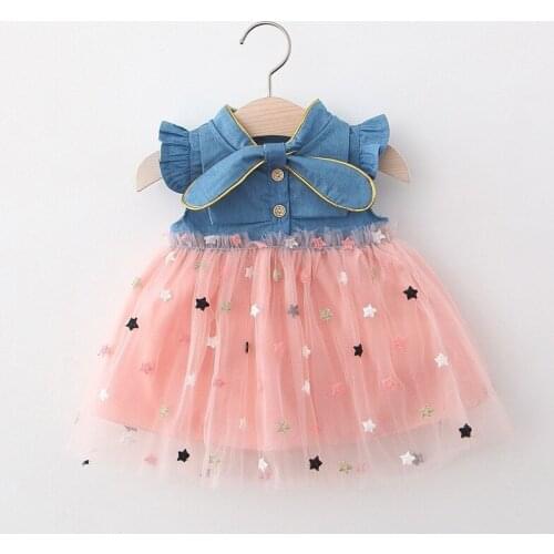 Gilrs Clothing Summer Denim Splicing Sleeveless A-Line Dress for Baby Girls Outfits