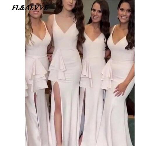 Ready Ship V Neck Bridesmaid Dresses Mermaid Sleeveless Split Sexy Bridesmaid Dress Floor length Dress for Wedding Party