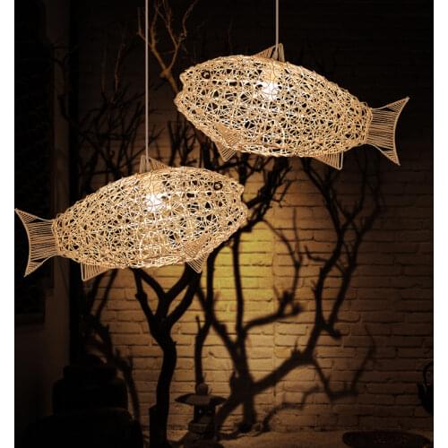 Modern rattan pendant light fish simple lamp restaurant personality creative hand-woven japanese living room lamp