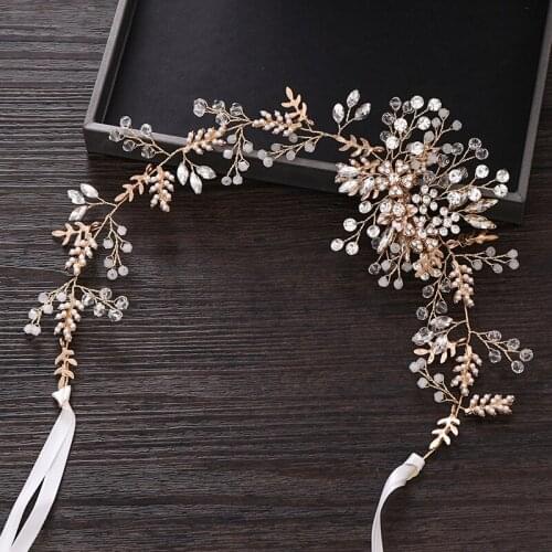 Gold Color Pearl Headband Wedding Hair Accessories Bride Tiara Handmade Wedding Hairband Women Bridal hair Ornaments