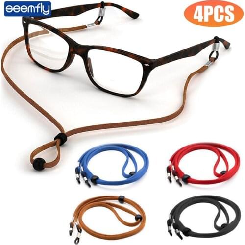 Seemfly Fashion PU leather Eyeglasses Strap Black Red Brown Blue Durable Reinforced Anti-Slip Clip Loop Adjustable Glasses Cord