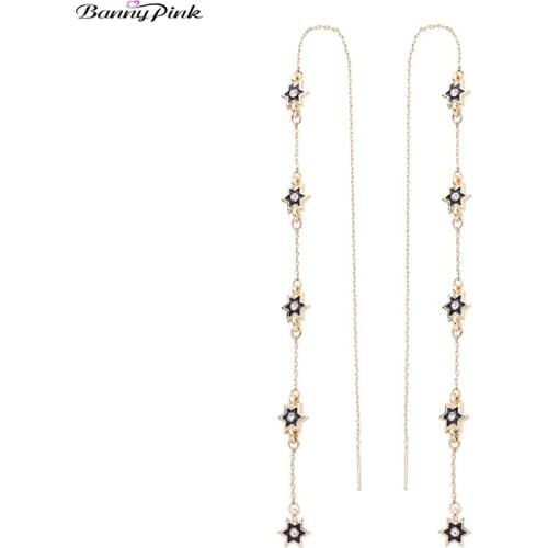 Banny Pink Party Rhinestone Stars Dress Dangle Earrings For Women Chic Pin Long Ear Line Drop Earring Tassel Earring