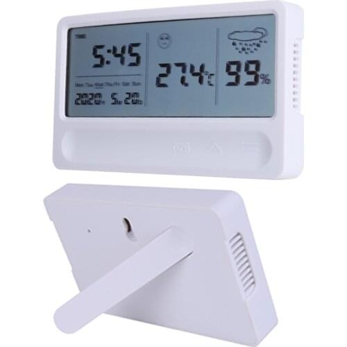 Touch Electronic Thermometer LCD Digital Thermometer Alarm Clock Calendar Weather Wall/Stand Hanging Temperature Humidity Meter