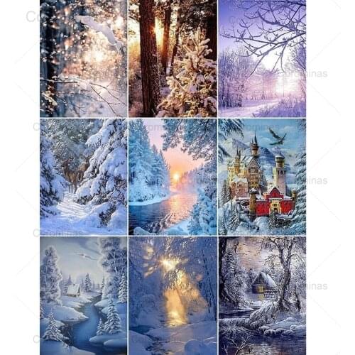 Snow Scenery Diamond Painting 5D Diy Full Square Drill Embroidery Sale Winter Landscape Mosaic Cross Stitch Rhinestone Art Decor