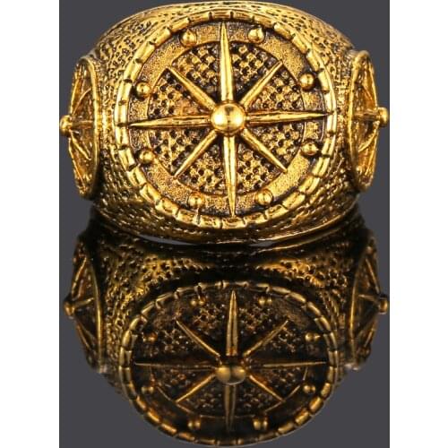 Vintage Gold Plated Compass Ring Northern Europe Style Pirate Scandinavian Ring Punk Biker Ring Men Jewelry Accessories