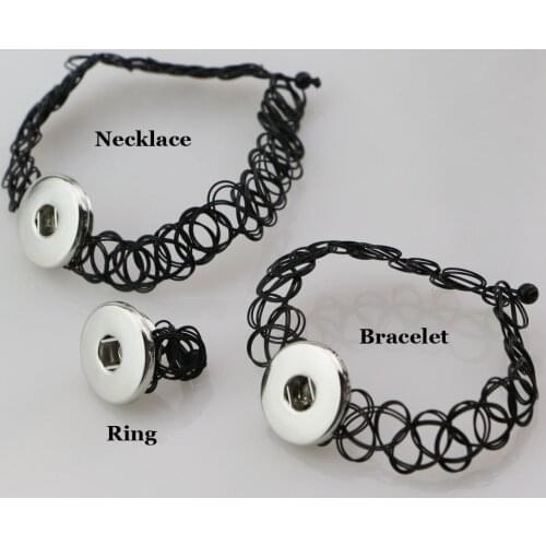 Vintage Stretch Tattoo Choker Necklace Punk Retro Gothic Elastic 18mm snap button Jewelry set For Women Girls Weave Collar
