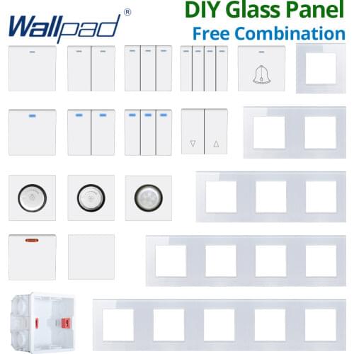 Wallpad White Glass Panel Wall Light Switch Function Key Only DIY Free Combination 52*52mm 1 2 3 4 5 Multiple Frame