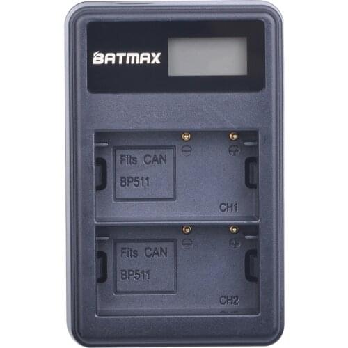 Batmax BP-511 BP-511A Battery charger LCD USB Dual Charger kit for Canon EOS 40D 300D 5D 20D 30D 50D 10D D60 G6 BP 511A camera