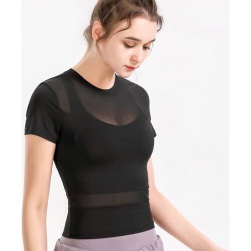 Womens Mesh Yoga Shirt Sexy Short Sleeve T-Shirt Sport Top Blouse Cover Up Quick Dry Gym Clothes Running Fitness Sportwear -40