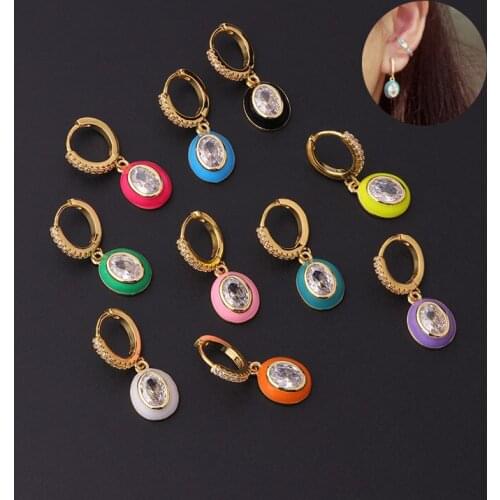 1PC Stainless Steel Stud Geometry Oval Shape Hoop Earring for Women Zircon CZ Round Circle Earrings Round Earing Wedding Jewelry