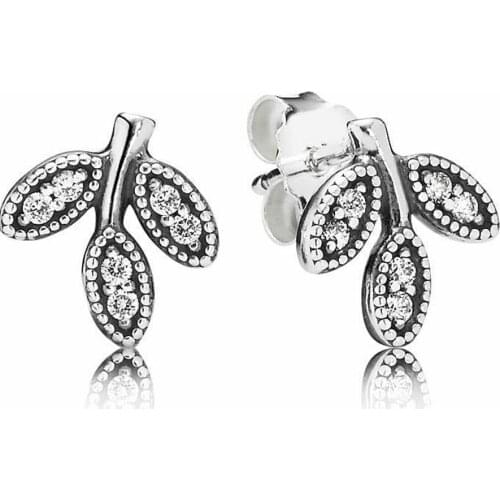 Authentic 925 Sterling Silver Sparkling Leaves Fashion Stud Earrings For Pandora Women Bead Charm Gift DIY Jewelry