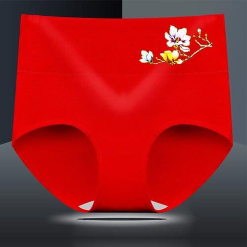 Womens cotton high waist tummy tuck plus size large cotton underwear printed breathable brief female panties big size