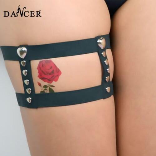 Womens Sexy Black Leg Bondage Belt Alloy Heart-shaped Cage Harness Garter Prom Dresses Elastic Lingerie p0008