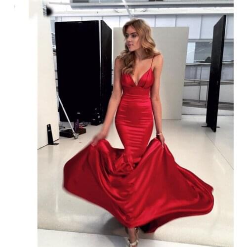 Red Mermaid Prom Dresses 2020 Long Open Back Sexy Prom Gowns vestidos de fiesta de noche largos elegantes Evening Party Dress