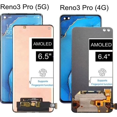 6.4" AMOLED For OPPO Reno3 Pro 4G CPH2035 CPH2037 LCD Display Touch Screen Digitizer Assembly For Reno 3 Pro 5G CPH2009 LCD