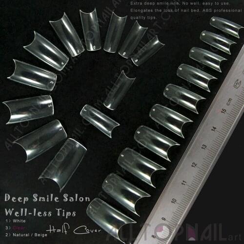 100x Clear Salon Well Less Nail Tips Half Cover ABS Professional Quality Deep Smile French U False Nail Tips - Free Shipping