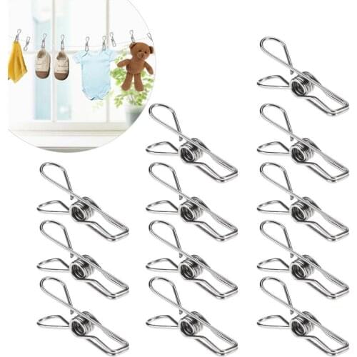 20pcs Multipurpose Stainless Steel Clips Clothes Pins Pegs Holders Home Decoration Organizer Storage(Silver)