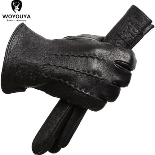 2021 Fashion deerskin Mens gloves,Best-selling soft mens winter gloves,Keep warm black gloves men Wave design -8001N