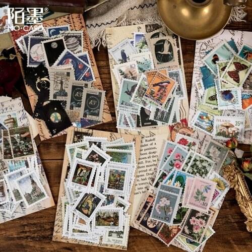 46pcs/pack Retro Stamp Sticker Plant Totem DIY Decorative Stickers Bullet Journal Scrapbooking Stationery Label