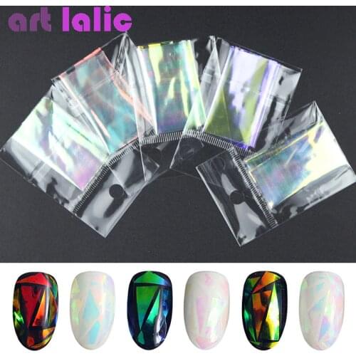5 Sheets 3D Holographic Starry Sky Glitter Foil Finger Nail Art Sticker Rainbow Mirror Stencil Decal DIY Manicure Design Tools