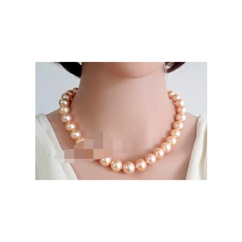 Free shipping >>>>noble jewelry classic natural south sea 11-12mm gold pink pearl necklace 925s