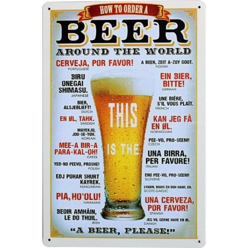 Free shipping Vintage metal Bar Sign , Beer around the world retro pub sign wall decor man cave ,30x20cm