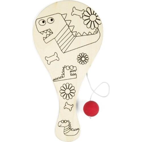 Wooden Hand-painted Ball Racket DIY Craft Cartoon Painting Graffiti Toy for Kindergarten Kids Handicrafts