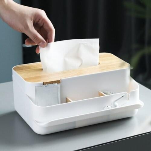 Wooden Cover Paper Towel Box Paper Box Kitchen Bathroom Suede Storage Box Napkin Desktop Plastic Storage Box