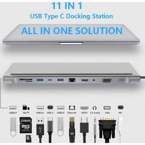 USB Type C HUB Docking Station Adapter Multi Ports MST Dual Monitor Dual HDMI-compatible VGA RJ45 SD Laptop Docking For MacBook