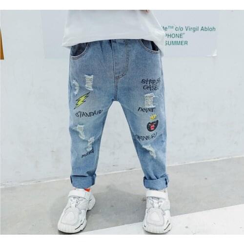 Boys jeans spring 2020 new childrens loose trousers spring and autumn casual kids alphabet pants fashion jeans 2-8 years