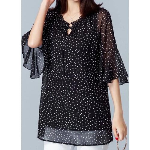 Korean Fashion Clothing 2021 Chiffon Blouse Womens Tops Bow Dot Plus Size Shirts Shirt Ladies Tops Butterfly Sleeve 2969 50