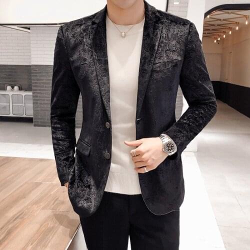 Iwhanker British Style Suit Coat Slim Fit Blazer Jacket Print Long Sleeve Wedding Dress Coat Business Suit Jacket