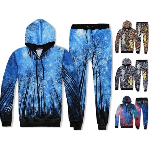 2021 Mens Womens Sports Jogging 3D Galaxy Forest Cartoon Character Printed Hip-hop Hooded Sweatshirts Sweatpants Tracksuit Sets