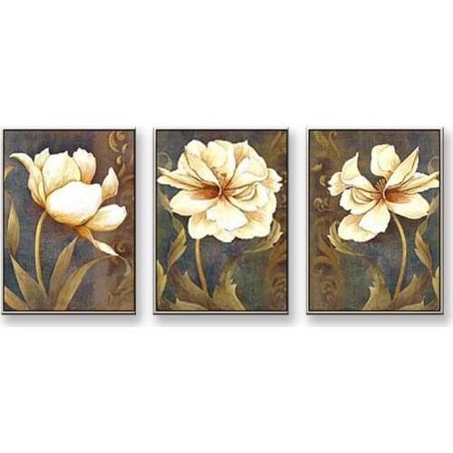 Hand drawn acrylic 3 pieces oil painting on cavnas Beautiful picture orchids flowers for wall home decoration for living room
