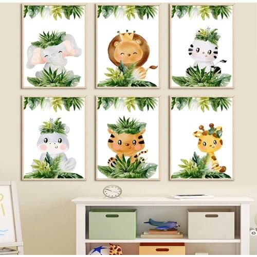 Elephant Lion Tiger Giraffe Cat Animal Nursery Wall Art Canvas Painting Nordic Posters And Prints Wall Pictures Kids Room Decor