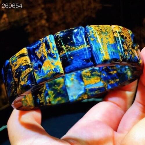 Genuine Natural Blue Yellow Pietersite Women Men Bracelet 18.2x13.3x6.5mm Rectangle Beads Chatoyant Cat Eye Namibia AAAAA